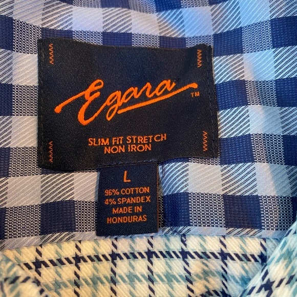 Mens Egara NonIron Slim Fit Stretch Button Down Heavy Material Plaid Shirt Large - Picture 6 of 6